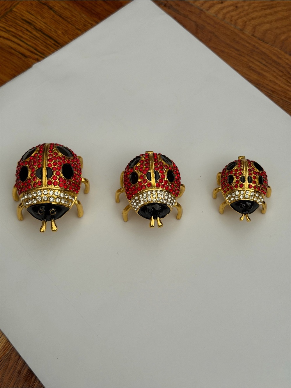 Red Crystal Ladybug Brooch Pin - Gold Tone
